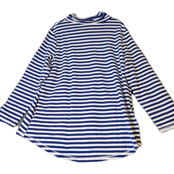 Quacker Factory Nautical Tunic Top Womens XL Blue White Sequins Anchor Beach - Picture 2 of 7